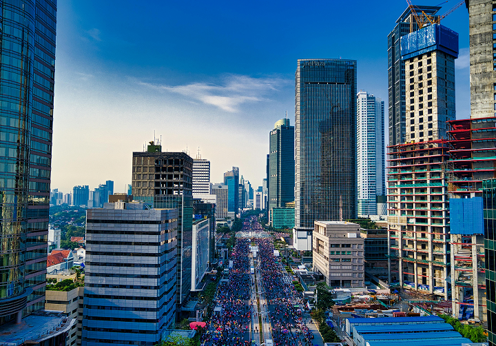 City landscape with office buildings